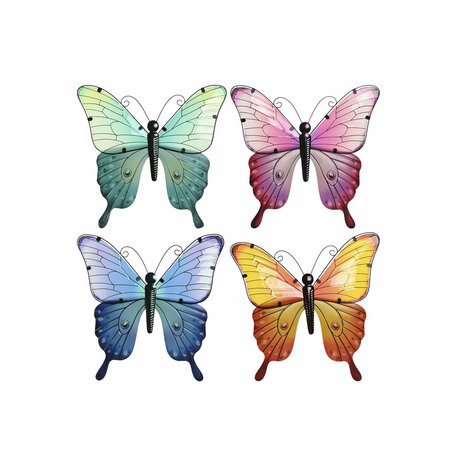 Wanddecoratie Home ESPRIT Geel Blauw Groen Lila Vlinder Shabby Chic 30 x 1,5 x 30 cm (4 Stuks) 4