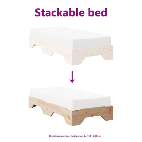 Bedframe zonder matras stapelbaar 75x190 cm massief hout 8