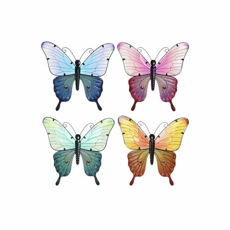 Wanddecoratie Home ESPRIT Geel Blauw Groen Lila Vlinder Shabby Chic 46 x 1,5 x 46 cm (4 Stuks) 6