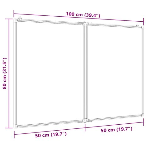 Whiteboard magnetisch inklapbaar 100x80x1,7 cm aluminium 7
