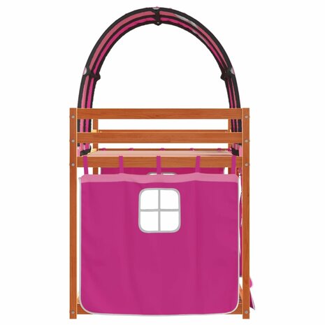 Stapelbed met gordijnen 80x200 cm grenenhout roze 6