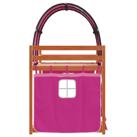 Stapelbed met gordijnen 90x200 cm grenenhout roze 6