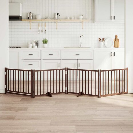 Hondenhek inklapbaar 4panelen 320cm massief vurenhout bruin eik 1