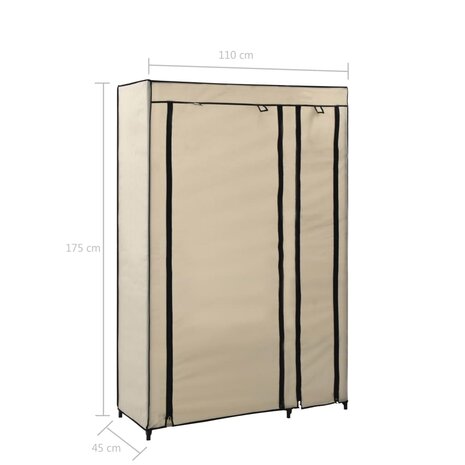 Kledingkast opvouwbaar 110x45x175 cm stof crème 7