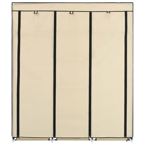 Kledingkast met vakken en stangen 150x45x175 cm stof crème 3