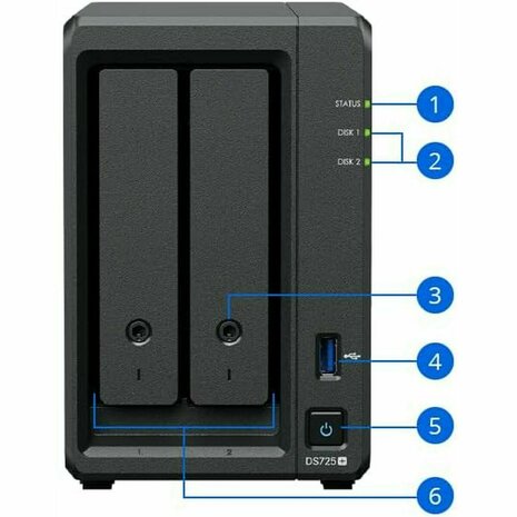 Netwerkopslag NAS Synology DS725+ Zwart AMD Ryzen R1600 6