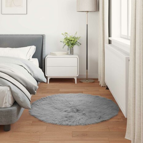 Nep Schapenvacht Tapijt Tafalla Grijs Ø 100 cm Polyester 4