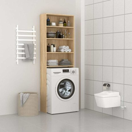 Wasmachinekast 64x24x190 cm wit en sonoma eikenkleurig 1