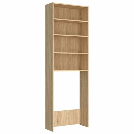 Wasmachinekast 64x24x190 cm wit en sonoma eikenkleurig 2