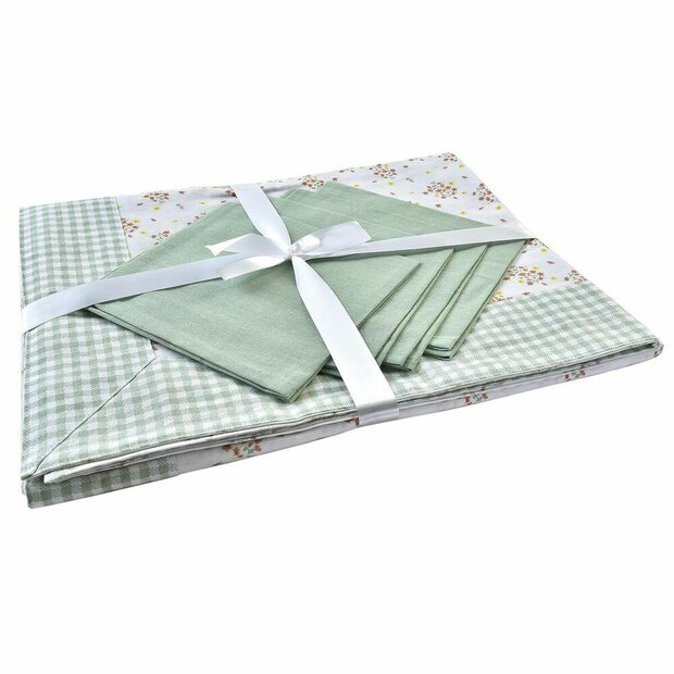 Tafellinnenset DKD Home Decor Blommor Groen 150 x 150 x 0,5 cm 1