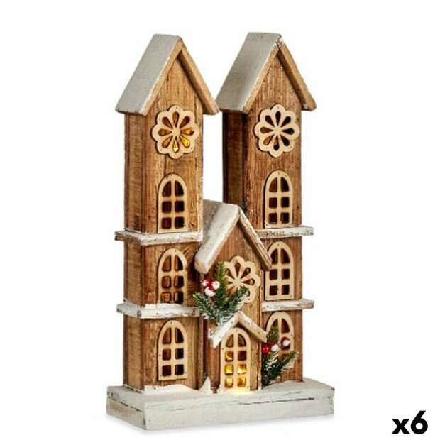 Decoratieve figuren Licht Huis Wit Bruin Hout 25 x 46 x 9 cm (6 Stuks) 1