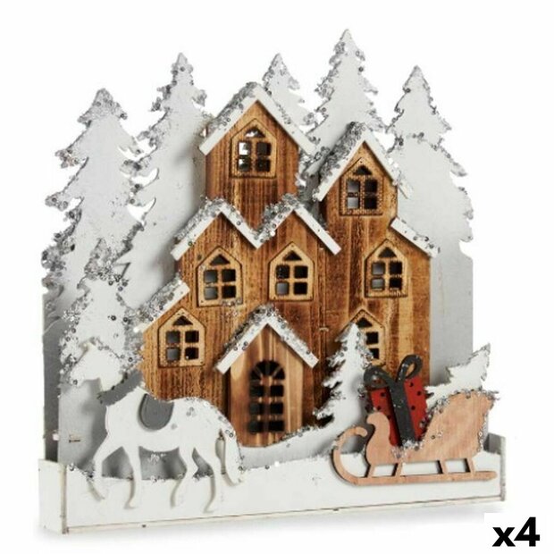 Decoratieve figuren Licht Dorp Wit Bruin Hout 44 x 44,5 x 6 cm (4 Stuks) 1