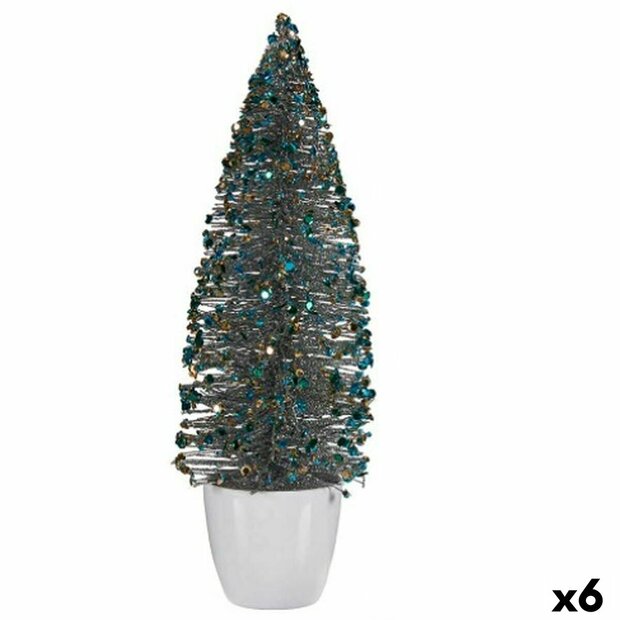 Decoratieve figuren Kerstboom Blauw Gouden Plastic 10 x 33 x 10 cm (6 Stuks) 1