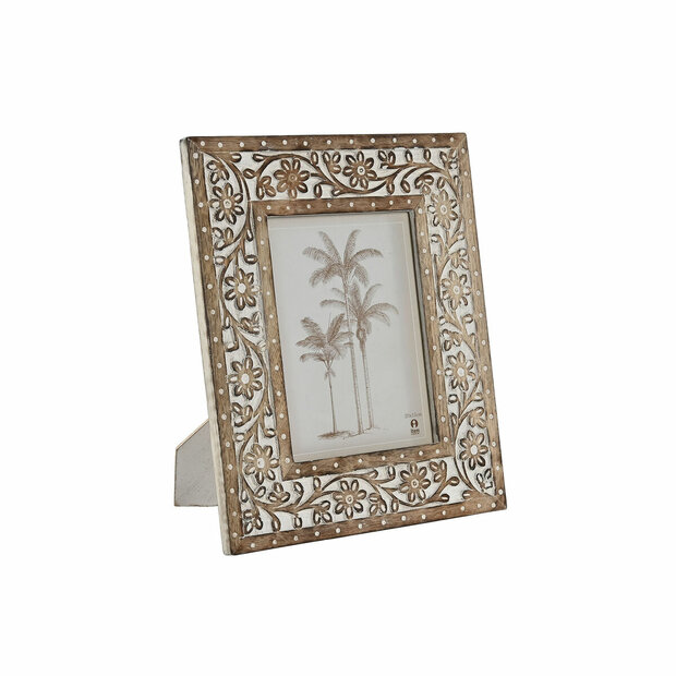 Fotolijsten Home ESPRIT Wit Natuurlijk Kristal Mangohout Indiaas 26,5 x 2 x 31,5 cm 1