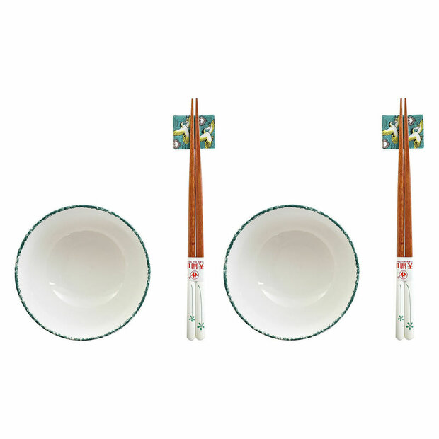 Sushi set DKD Home Decor 25 x 25 x 6,5 cm Porselein Hout Wit Groen Orientaals (6 Onderdelen) (25 x 25 x 6,5 cm) (6 pcs) 1