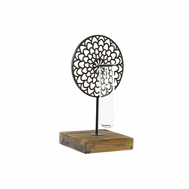 Kaarshouder DKD Home Decor Kristal Zwart Metaal Hout Bruin 20 x 20 x 36 cm 1