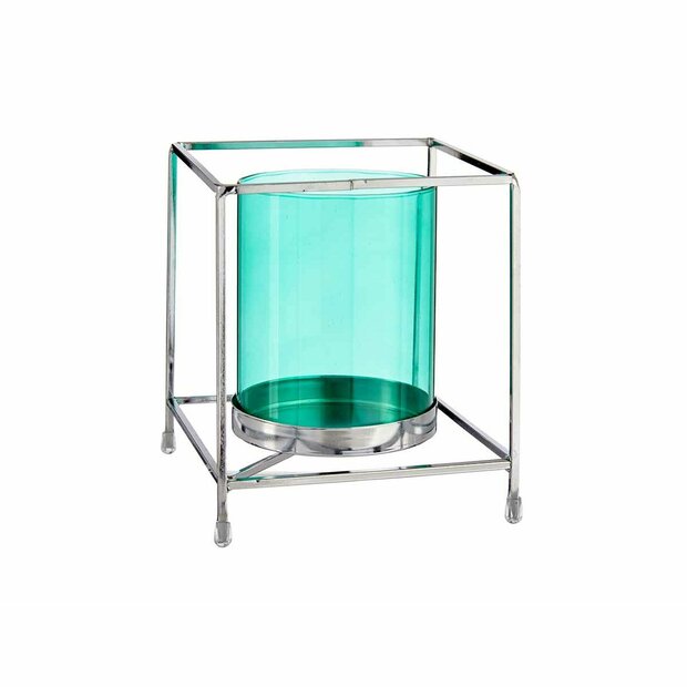 Kaarshouder Vierkant Zilverkleurig Blauw 14 x 15,5 x 14 cm Metaal Glas 1
