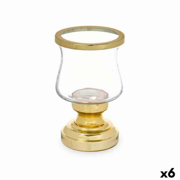 Kaarshouder Fluitglas Gouden Staal 12 x 19,5 x 12 cm (6 Stuks) 1