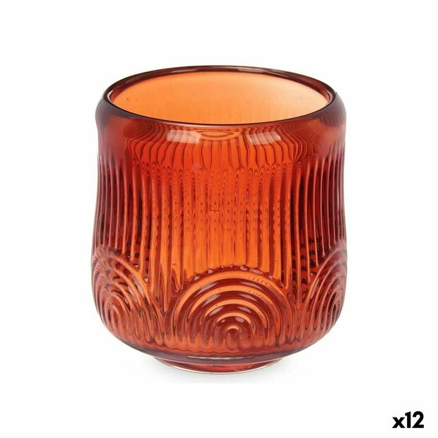 Kaarshouder Strepen Oranje Kristal 9 x 9,5 x 9 cm (12 Stuks) 1