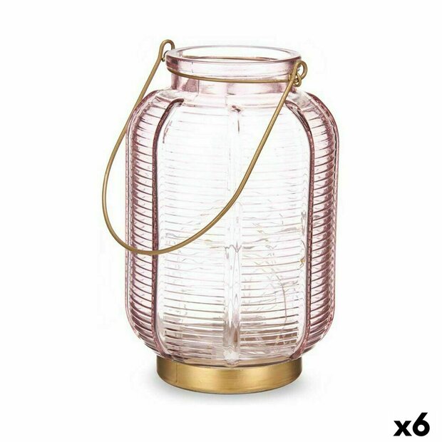 Led-lantaarn Strepen Roze Gouden Glas 13,5 x 22 x 13,5 cm (6 Stuks) 1