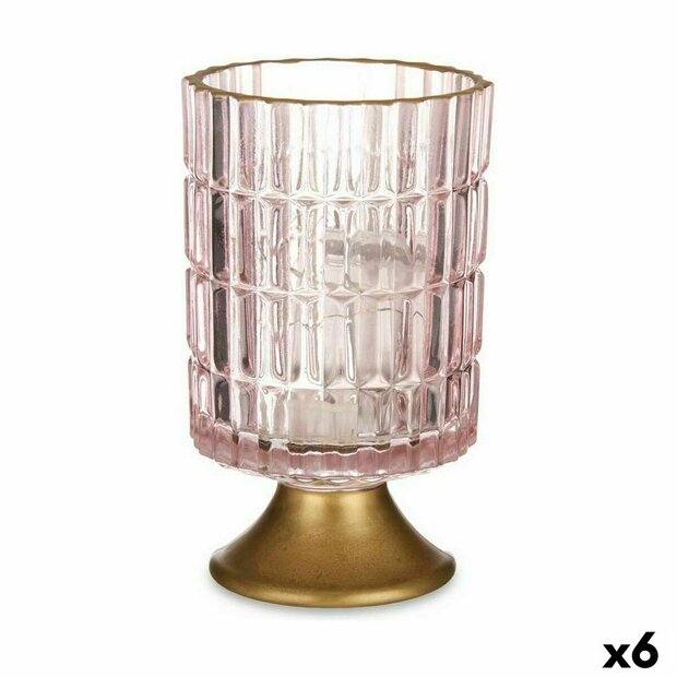 Led-lantaarn Roze Gouden Glas 10,7 x 18 x 10,7 cm (6 Stuks) 1