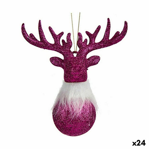 Kerstversiering Rendier Fuchsia Plastic Purpurine 13,5 x 15,5 x 7 cm (24 Stuks) 1