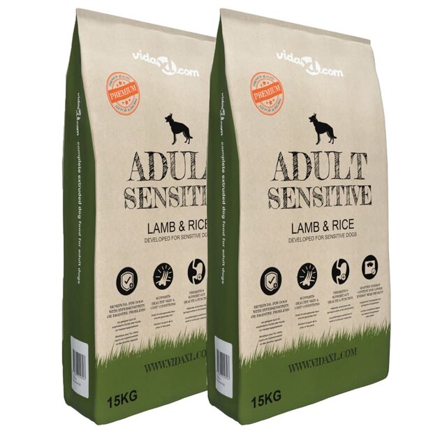 Premium hondenvoer droog Adult Sensitive Lamb &amp; Rice 30kg 2 st 1