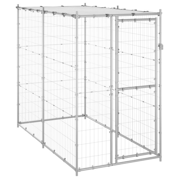 Hondenkennel buiten met dak 110x220x180 cm gegalvaniseerd staal 1