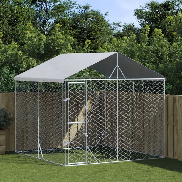 Hondenkennel met dak 3x3x2,5 m gegalvaniseerd staal zilverkleur 1