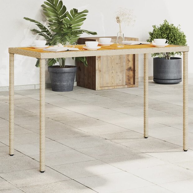 Tuintafel met acaciahouten blad 115x54x74 cm poly rattan beige 1