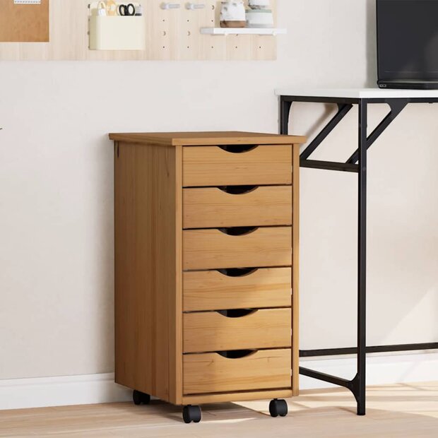 Ladekast MOSS verrijdbaar massief grenenhout honingbruin 1