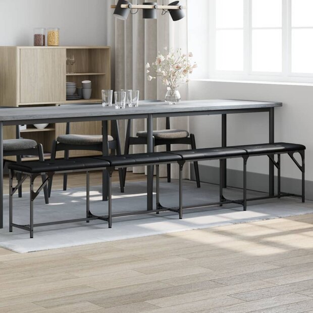 Eetkamerbank 248x32x45 cm staal en kunstleer zwart 1