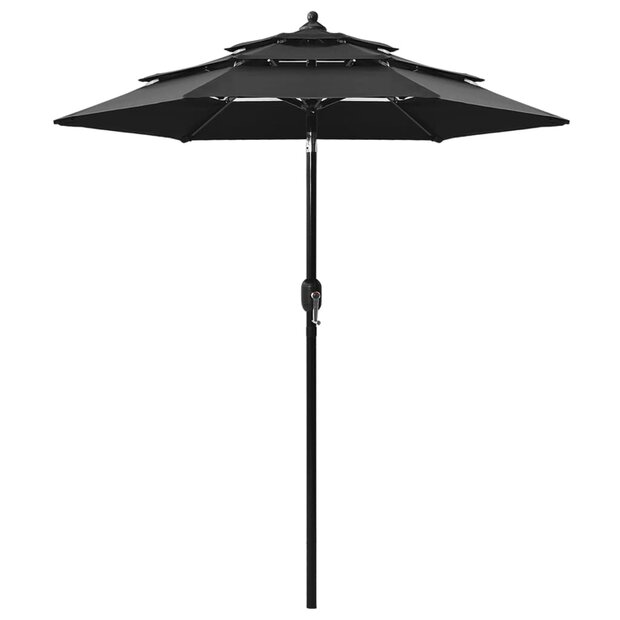 Parasol 3-laags met aluminium paal 2 m zwart 1