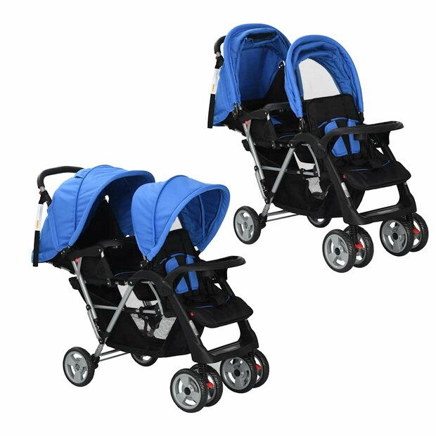 Kinderwagen dubbel staal blauw en zwart  1
