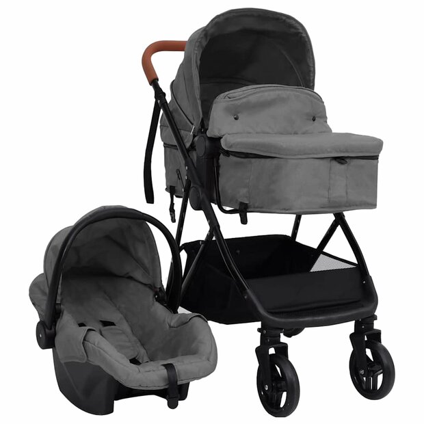 Kinderwagen 3-in-1 staal lichtgrijs en zwart 1