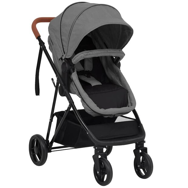 Kinderwagen 2-in-1 staal lichtgrijs en zwart 1