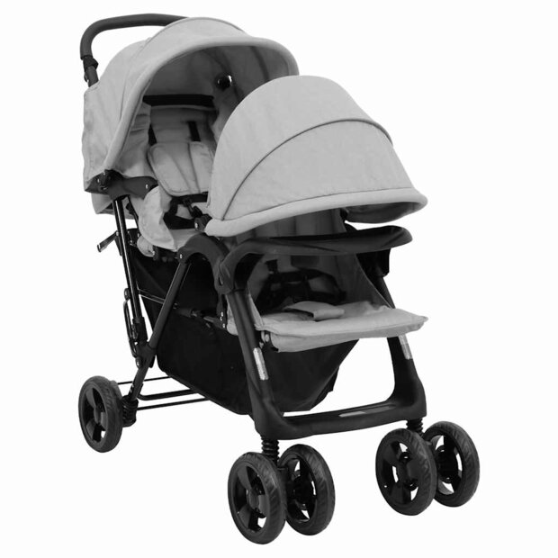 Tweeling kinderwagen tandem staal lichtgrijs 1
