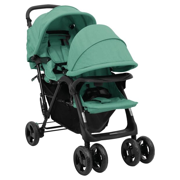 Tweeling kinderwagen tandem staal groen 1