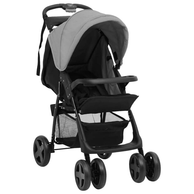 Kinderwagen 2-in-1 staal lichtgrijs en zwart 1