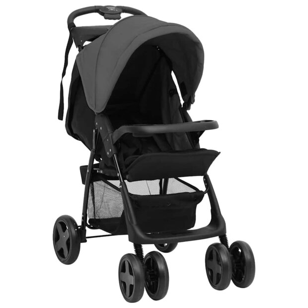 Kinderwagen 2-in-1 staal donkergrijs en zwart 1