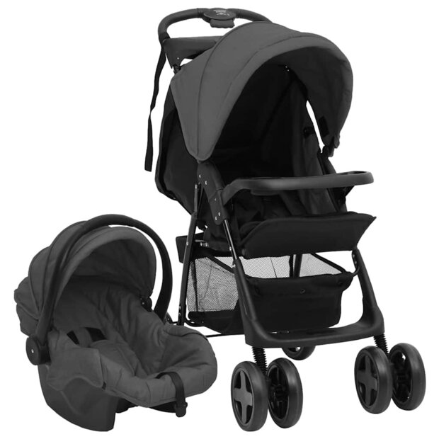 Kinderwagen 3-in-1 staal donkergrijs en zwart 1