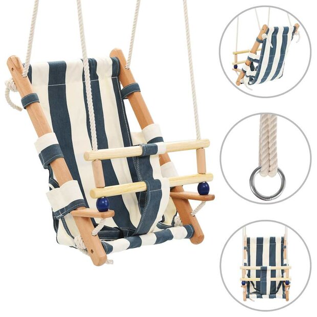 Babyschommel met veiligheidsgordel katoen hout blauw 1