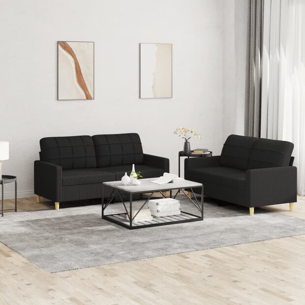 2-delige loungeset met kussens stof zwart 1