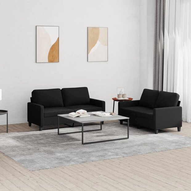 2-delige loungeset met kussens stof zwart 1