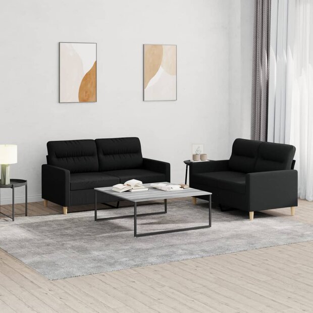 2-delige loungeset met kussens stof zwart 1