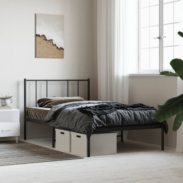 Bedframe met hoofdbord metaal zwart 75x190 cm 1