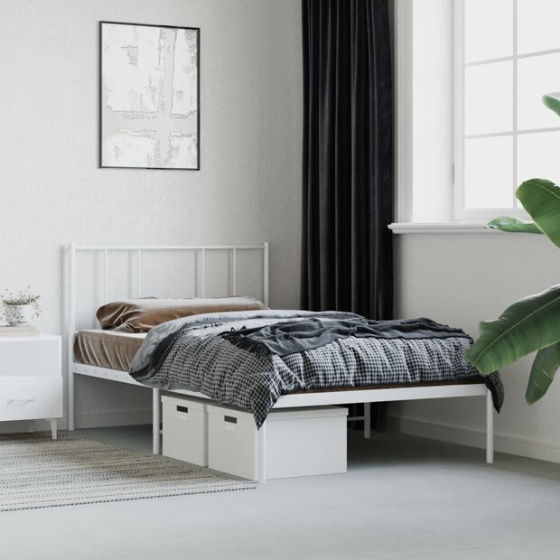 Bedframe met hoofdbord metaal wit 90x190 cm 1