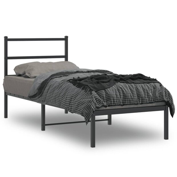 Bedframe met hoofdbord metaal zwart 75x190 cm 1