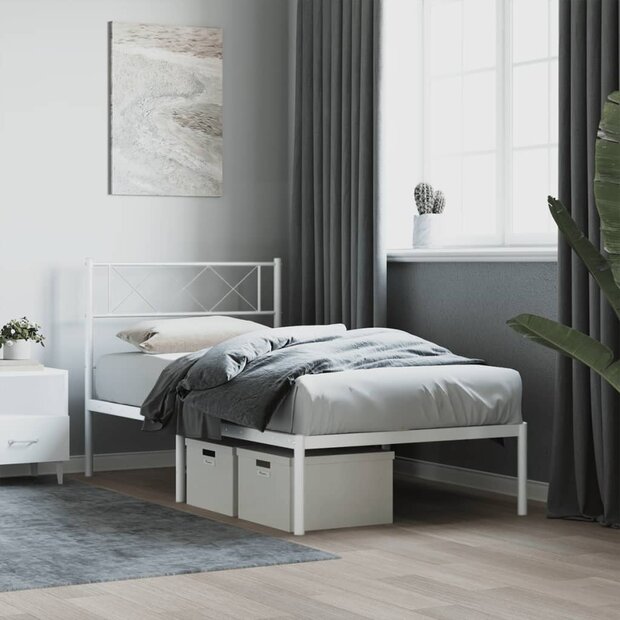 Bedframe met hoofdbord zonder matras metaal wit 75x190 cm 1