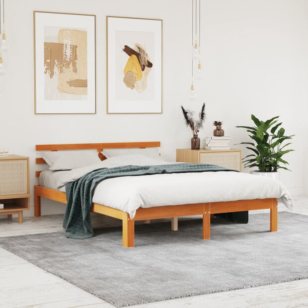 Bed met matras massief grenenhout wasbruin 140x190 cm 1